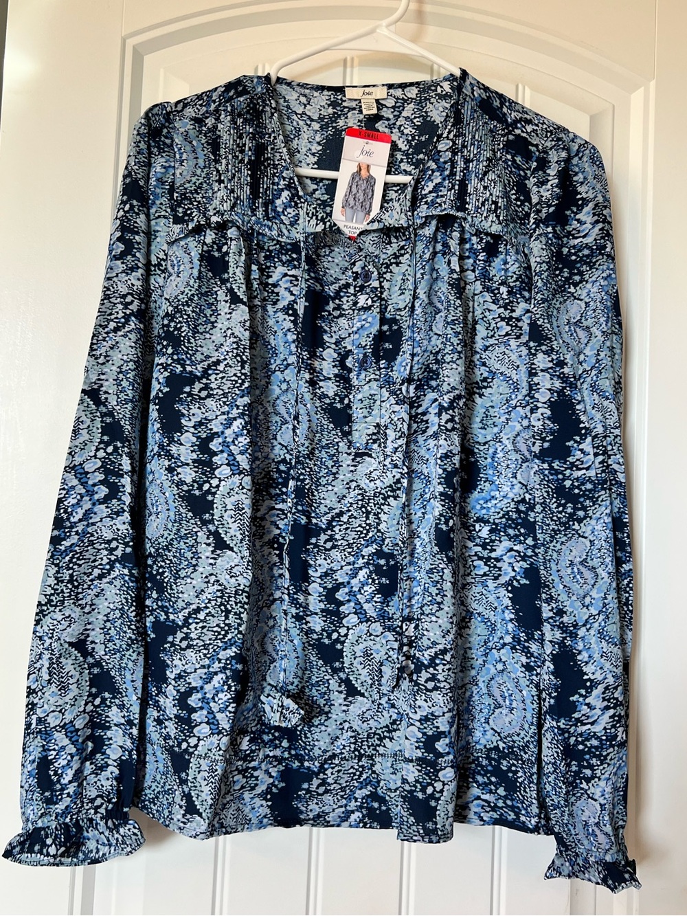NWT Joie Blue Paisley Long-Sleeve Blouse